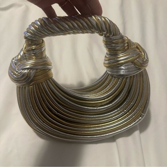 Alanni Knot Handbag Gold Silver Metallic Evening Handbag Mini Purse - Picture 6 of 9